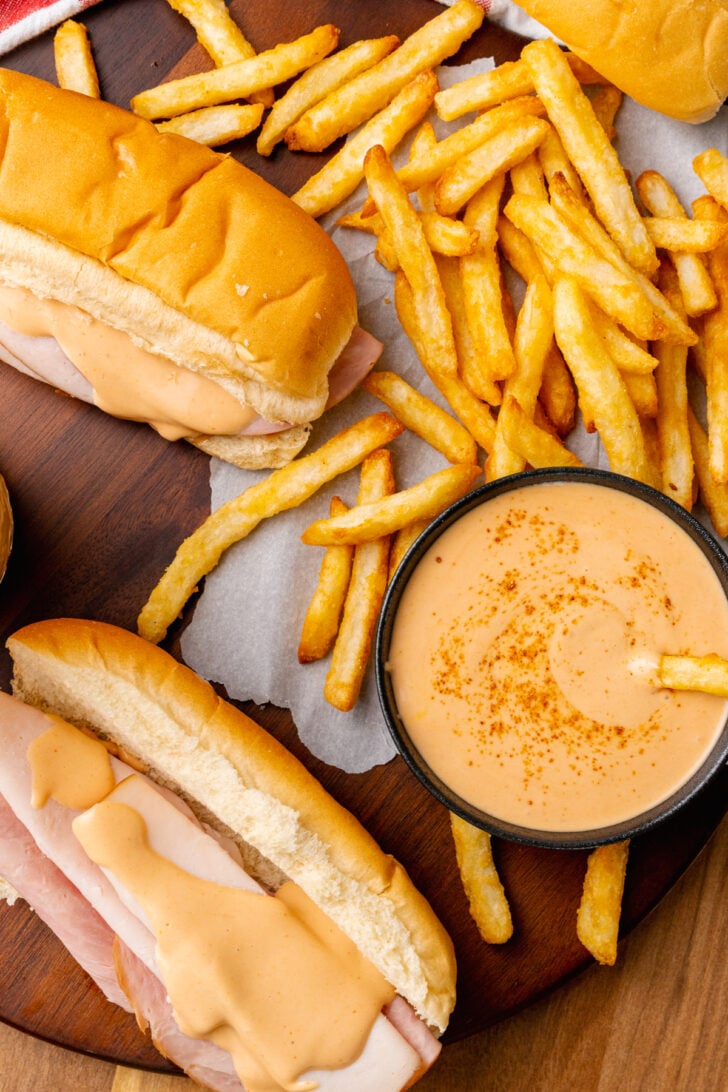 Fry Sauce drizzled on a ham sandwich or as a dip for french fries is easy to make with simple ingredients.