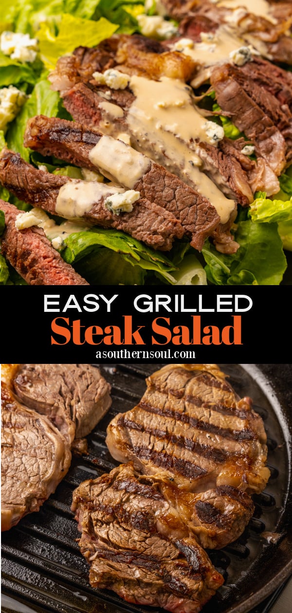 Pinterest pin for Grilled Steak Salad Recipe