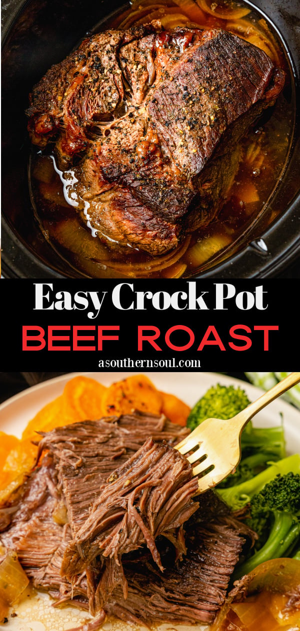 Pinterest pin for Easy Crock Pot Beef Roast (Slow Cooker Pot Roast)