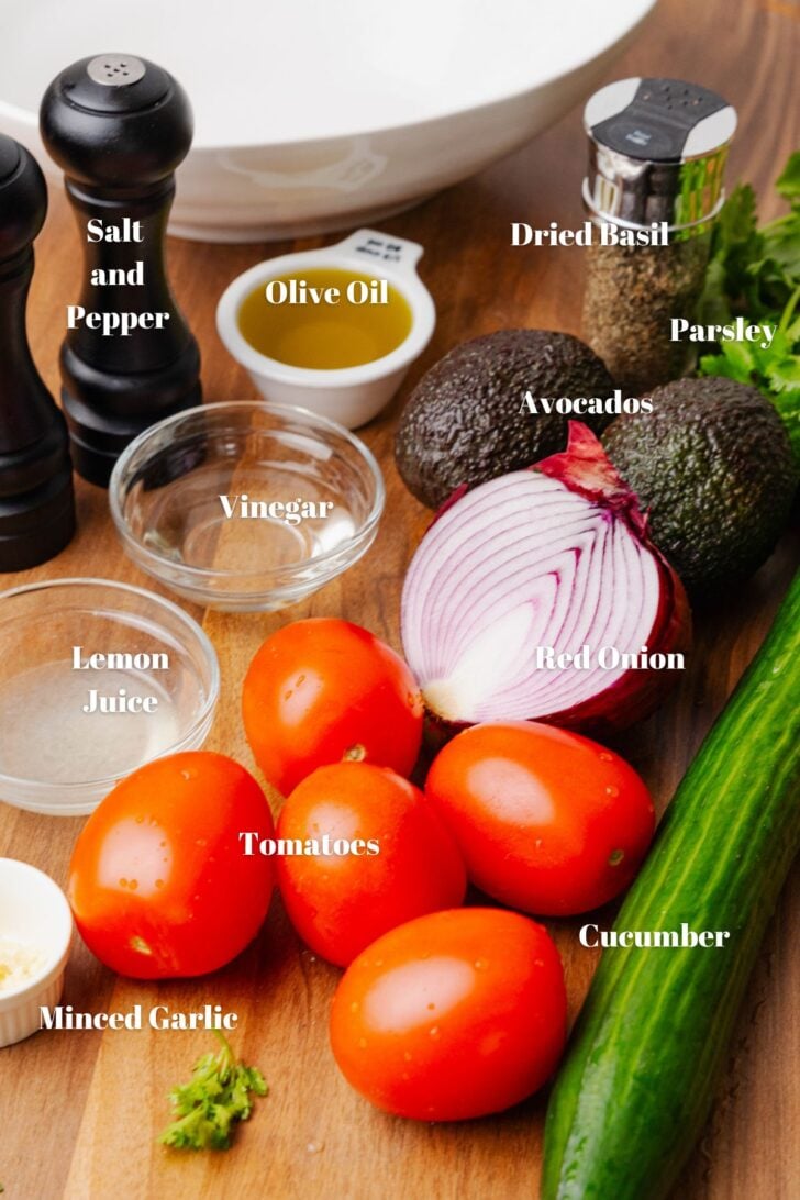 Ingredients for Cucumber Tomato Avocado Salad