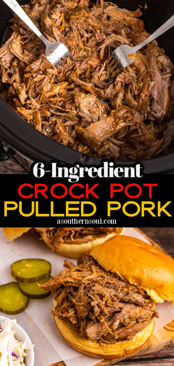 Pinterest pin for 6-Ingredient Crock Pot Pulled Pork