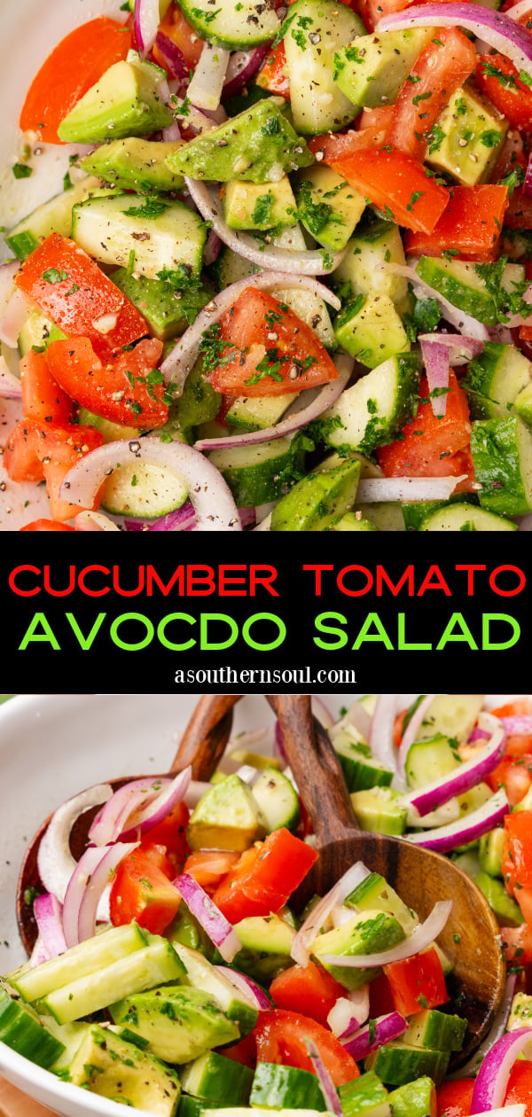 Pinterest pin for Cucumber Tomato Avocado Salad