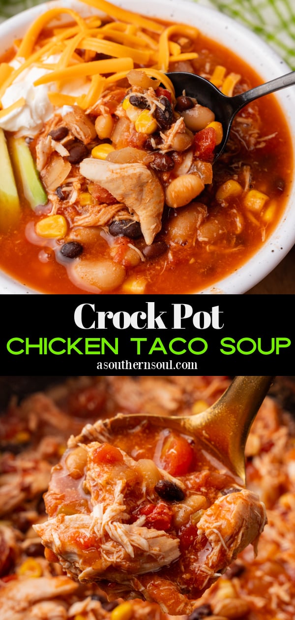 Pinterest pin for Crock Pot Chicken Taco Soup