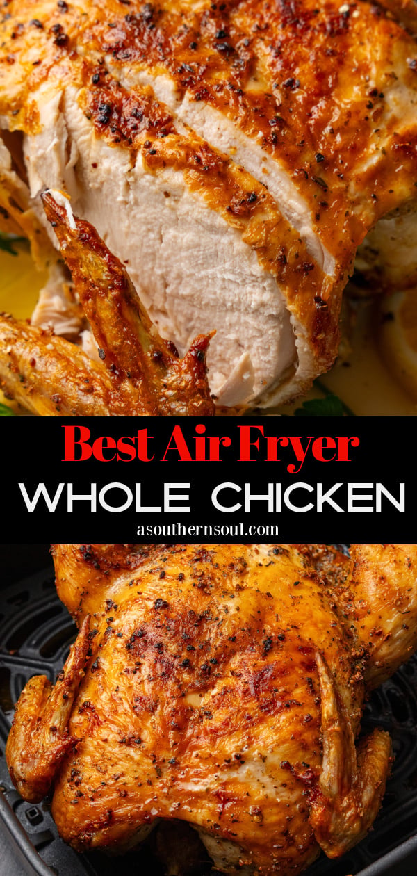 Pinterest pin for Air Fryer Whole Chicken