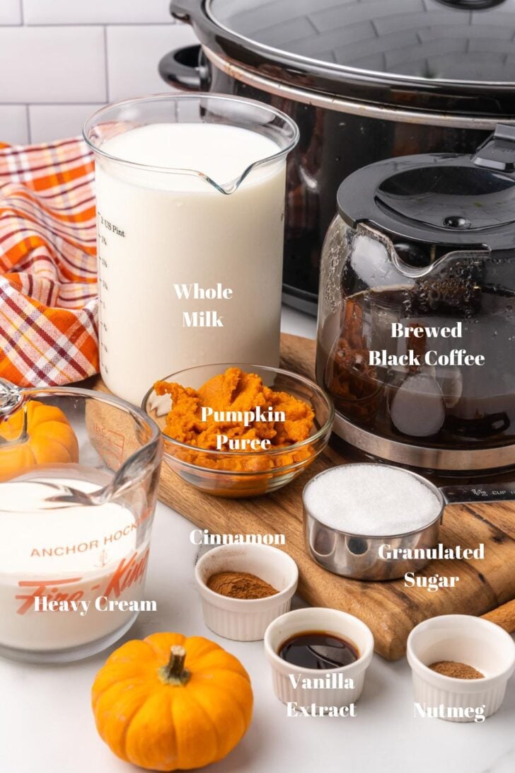 Ingredients for Creamy Crock Pot Pumpkin Spice Latte