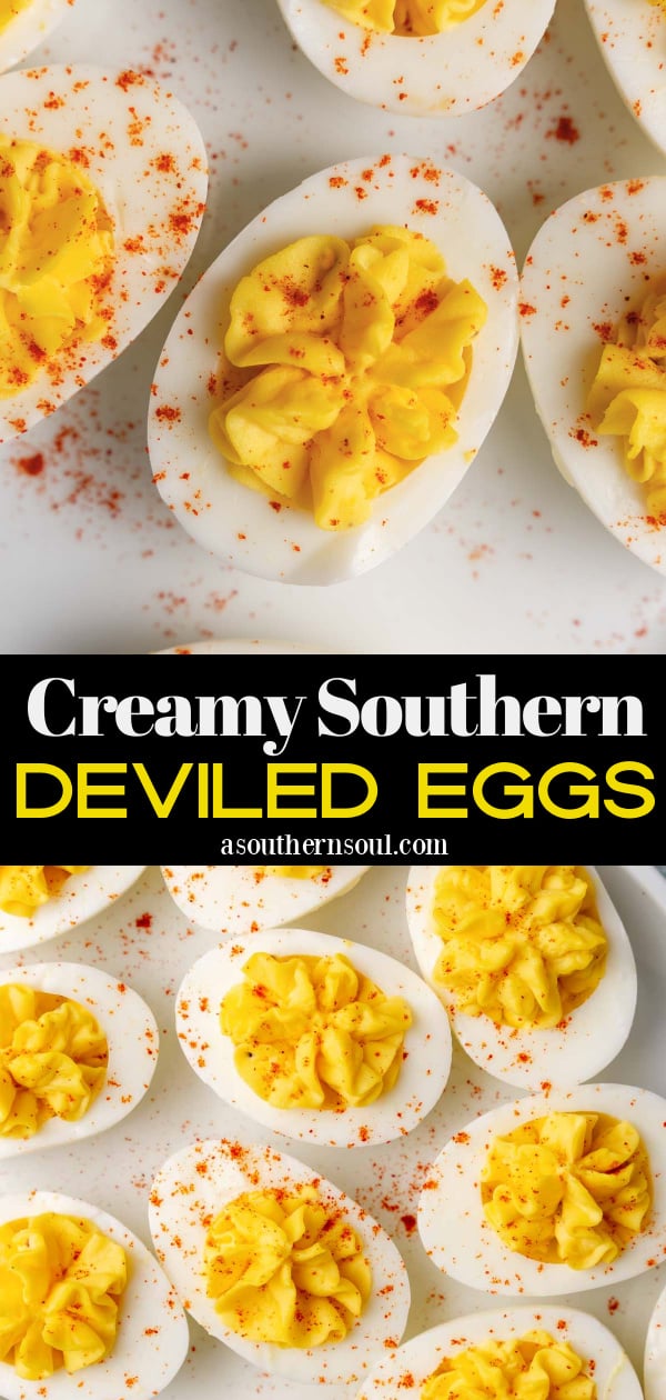 Pinterest pin for Creamy Southern Deviled Eggs