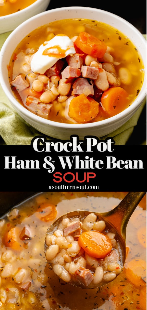Pinterest pin for Slow Cooker Ham & White Bean Soup