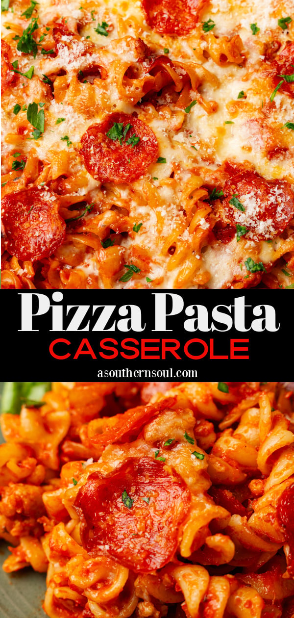 Pinterest pin for Pizza Pasta Casserole