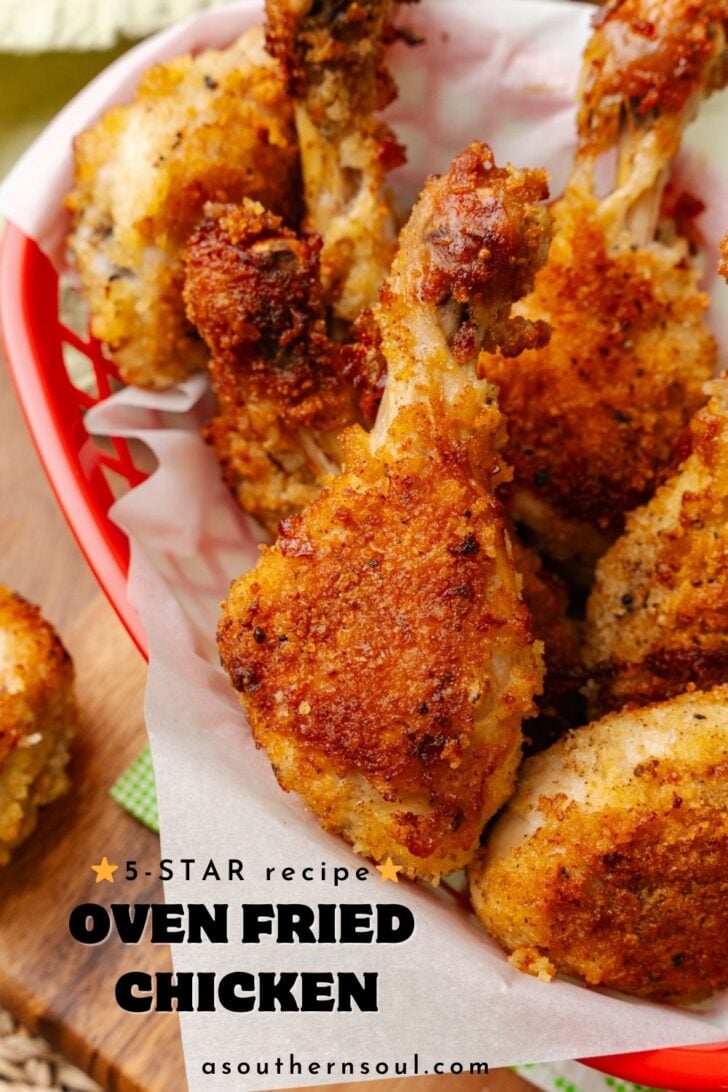 Pinterest pin image for Oven Fried Chicken (Crispy And Juicy)