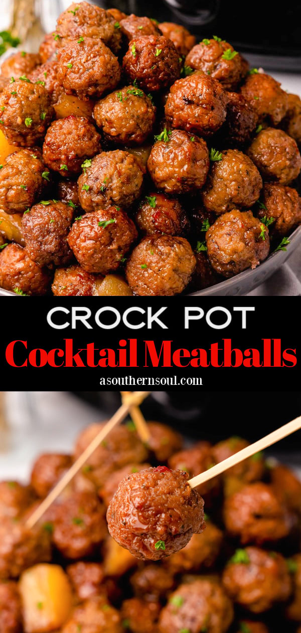 Pinterest pin for Crock Pot Cocktail Party Meatballs