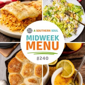 Midweek Menu featuring 4 easy to make recipes for a family meal.