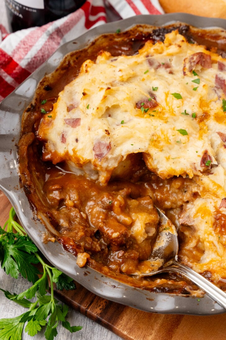 Tender, flavorful beef tips enveloped in buttery mashed potatoes might just the ultimate comfort food! My twist on Beef Tips Shepherd's Pie wins rave reviews every time I serve it and for good reason...it's amazing.