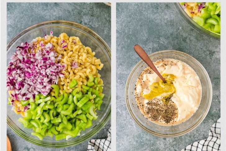 Process shots for making macaroni salad.