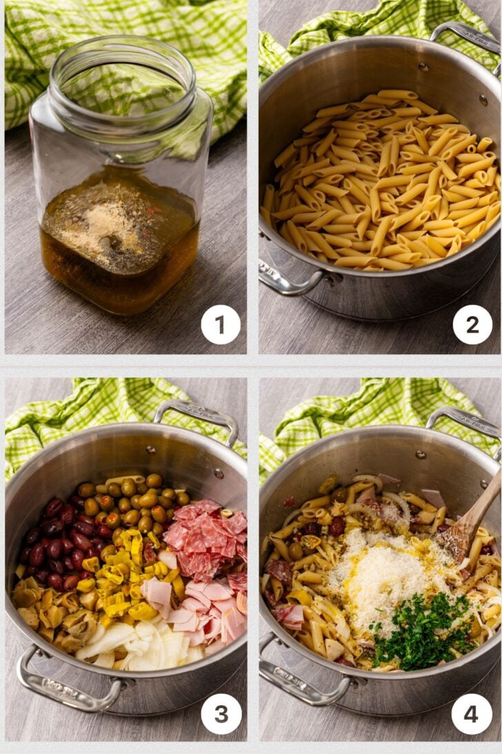 Process shots for making homemade
Italian pasta salad.
