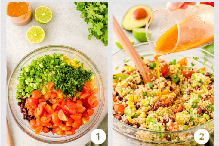 Process of making quinoa salad.