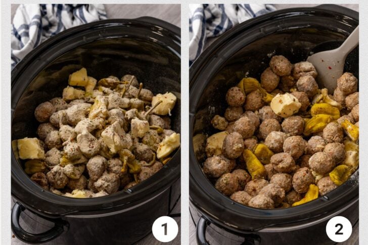 Process shot for making Mississippi Meatballs.