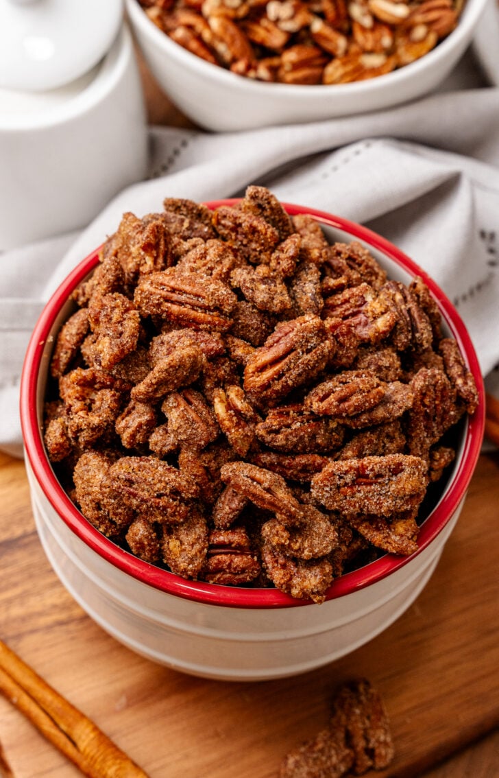 Learn how to make the best Candied Pecans with this easy recipe! They're great as an appetizer with drinks and make a wonderful homemade holiday gift. They're also hard to resist for snacking and perfect for adding to salads and desserts.