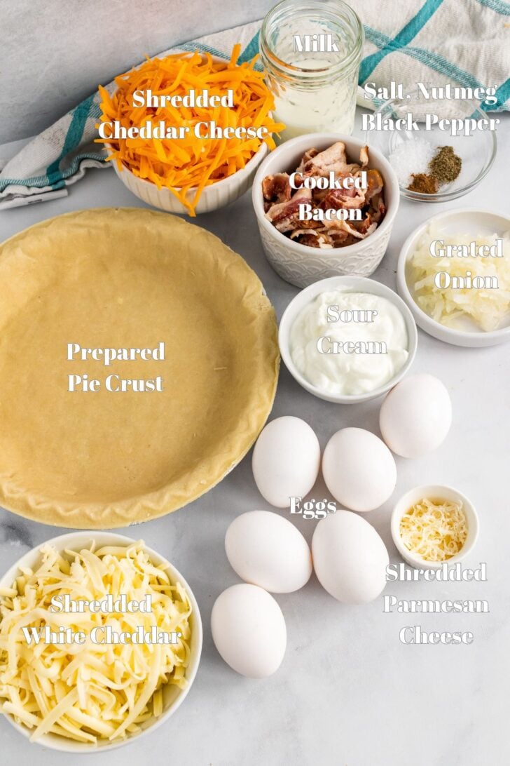 Ingredients for Bacon Cheddar Quiche Recipe