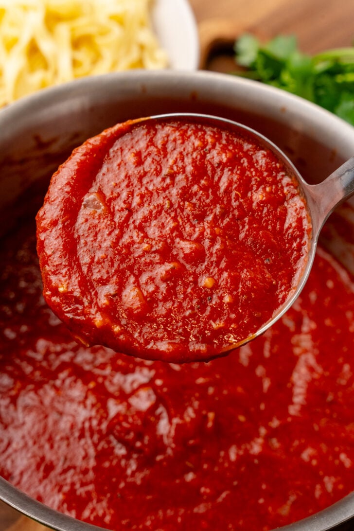 Homemade Marinara Sauce is easier than you might expect! This sauce is made with simple, wholesome ingredients with no preservatives or additives like in store-bought options. With the rich flavor of crushed tomatoes, fresh garlic, and a touch of red pepper flakes, it’s a versatile and budget-friendly sauce you’ll love using on everything from pasta to pizza!
