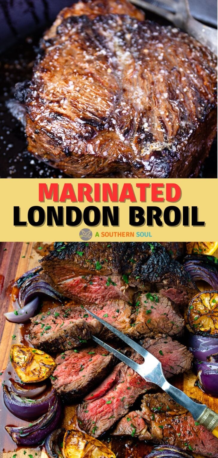 Pinterest pin image for Easy Marinated London Broil Recipe
