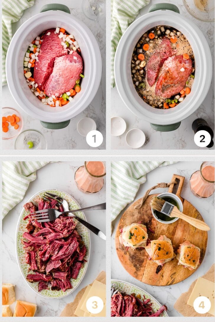 Step-by-step preparation of Crock Pot Corned Beef Reuben Sliders