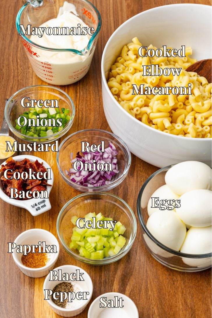 Ingredients for Creamy Deviled Egg Pasta Salad