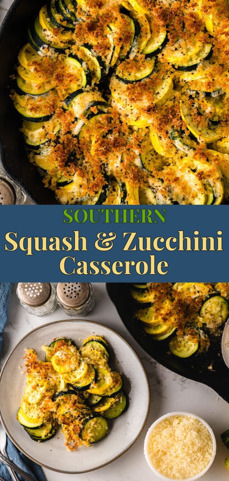 Pinterest pin image for Zucchini Squash Casserole with Crispy Topping