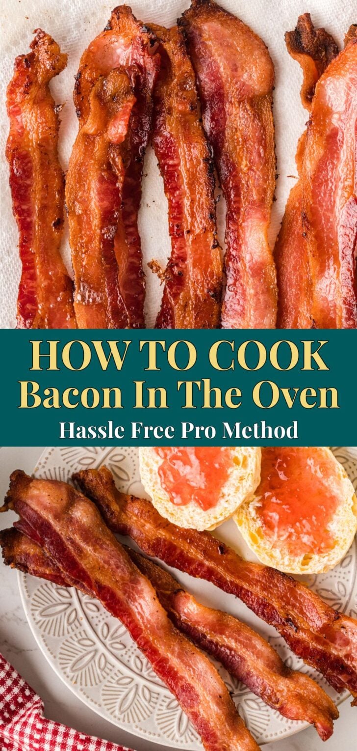 Pinterest pin image for How To Cook Bacon In The Oven