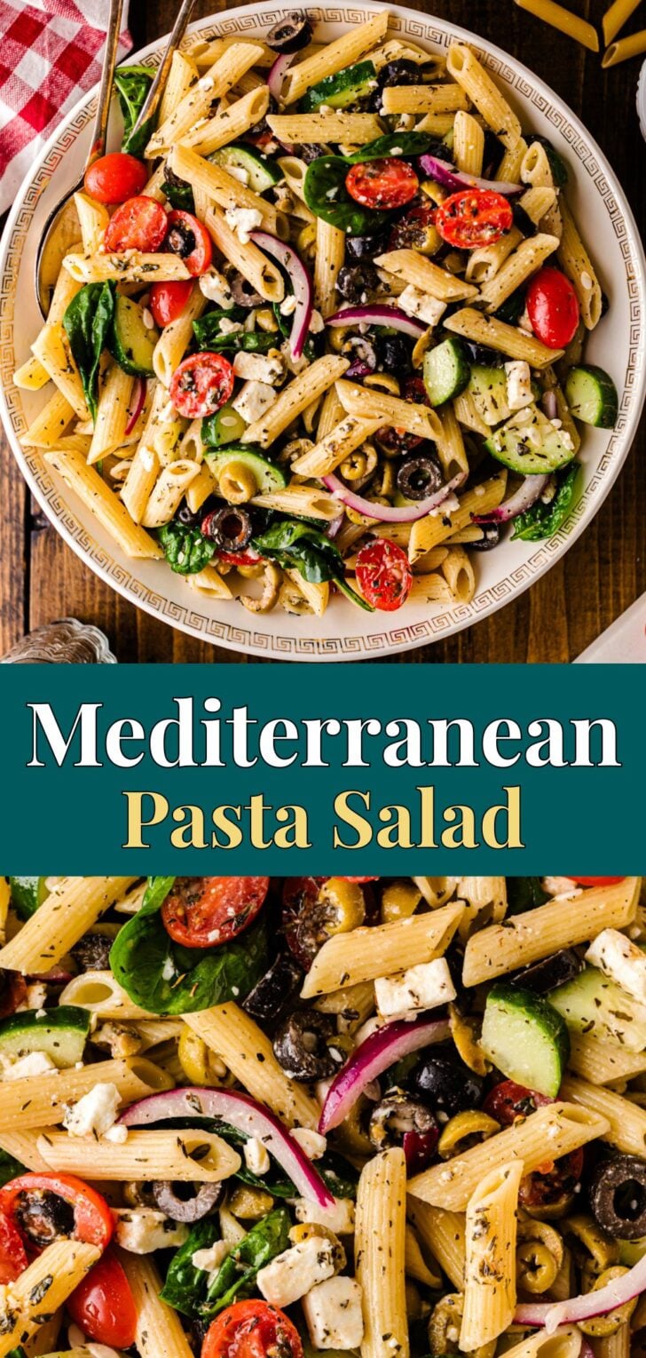 Pinterest pin image for Mediterranean Pasta Salad