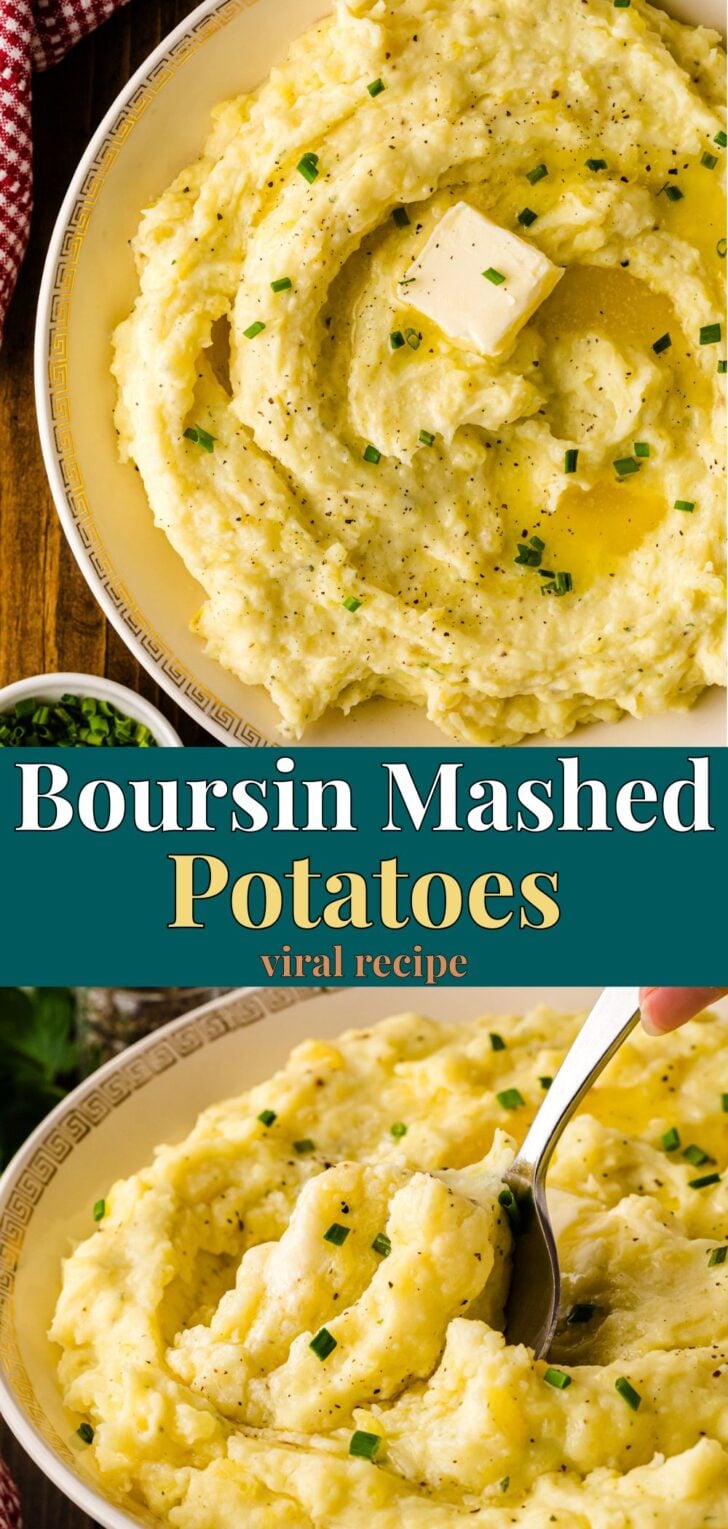Pinterest pin image for Boursin Mashed Potatoes