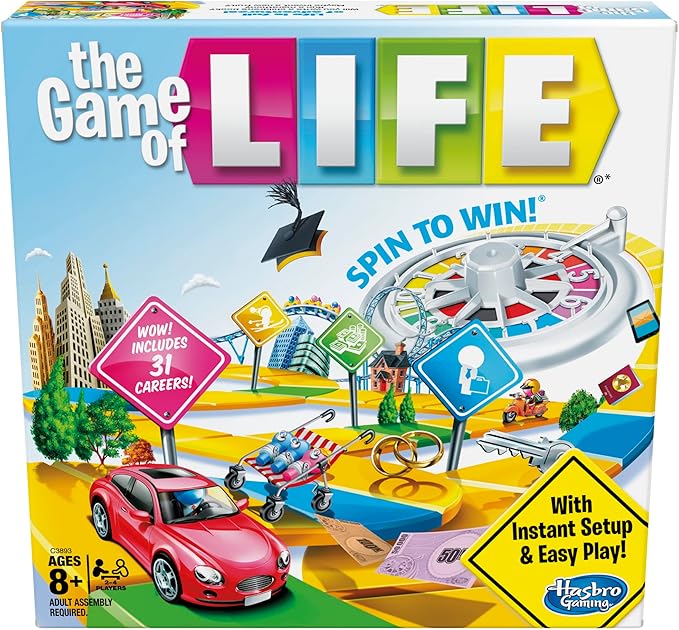 The Game of Life board game box featuring a colorful game board, spinner wheel, and red toy car - Make Every Holiday Moment Count With These