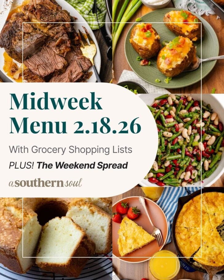 A grid of 5 midweek menu meal plan photos with a text overlay.