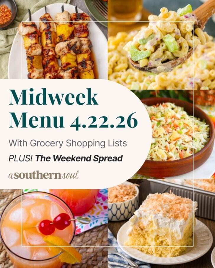 A grid of 5 midweek menu meal plan photos with a text overlay.