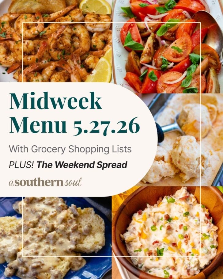A grid of 5 midweek menu meal plan photos with a text overlay.