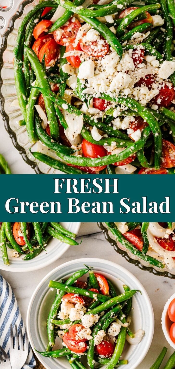 Fresh green bean salad with tomatoes and feta cheese.